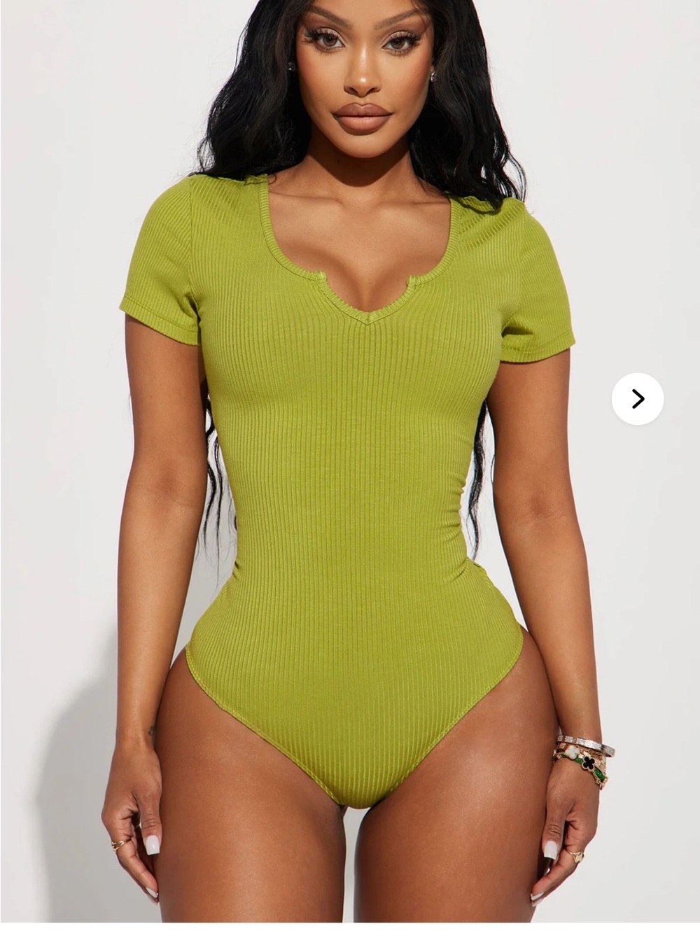 Fashion Nova Olive Green Ribbed Short Sleeve Bodysuit